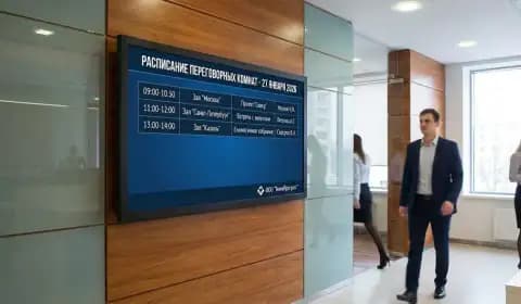 Иллюстрация: расписание переговорных на экране в коридоре офиса