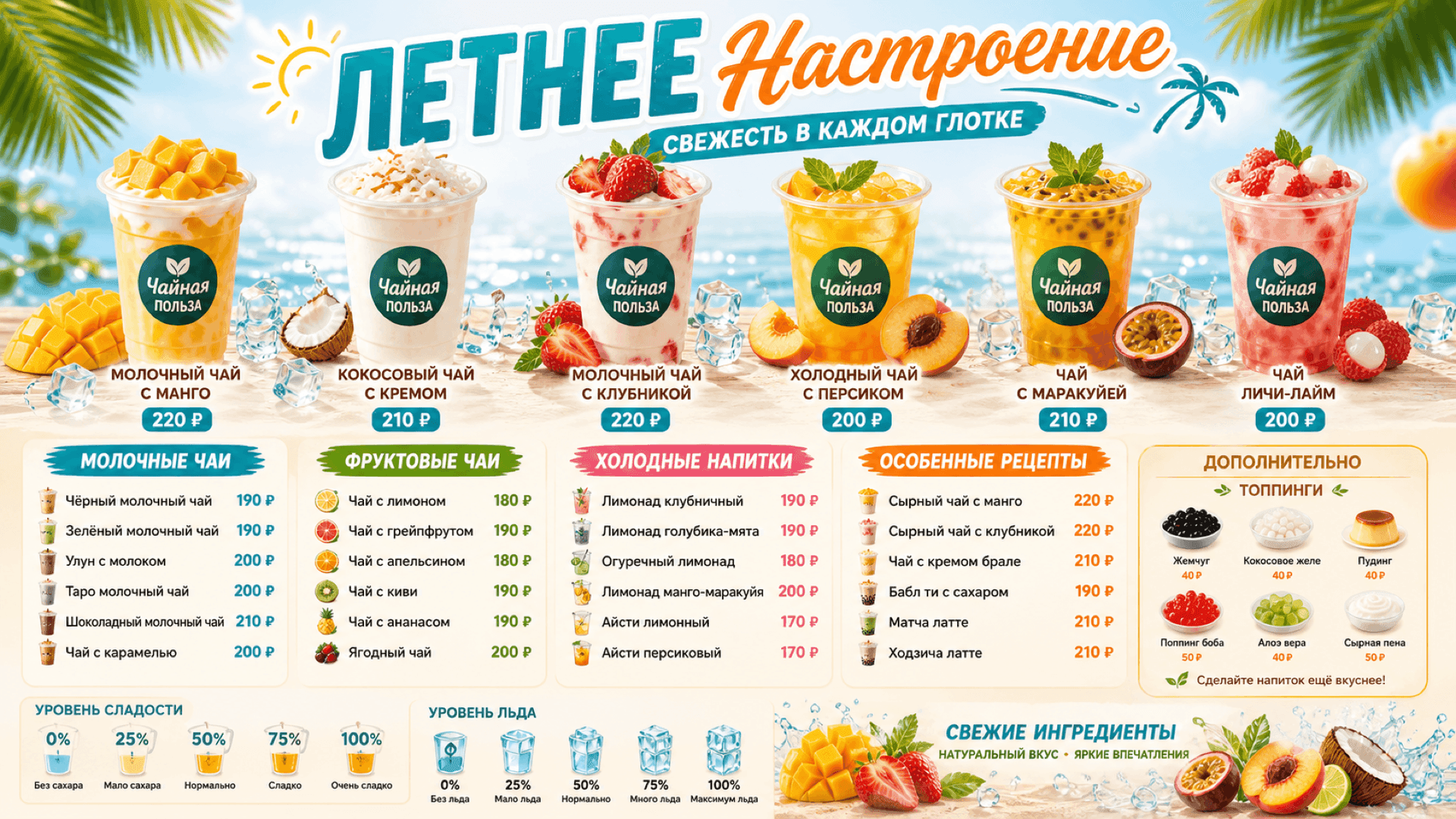 Летнее меню кафе, горизонтальная версия 16:9