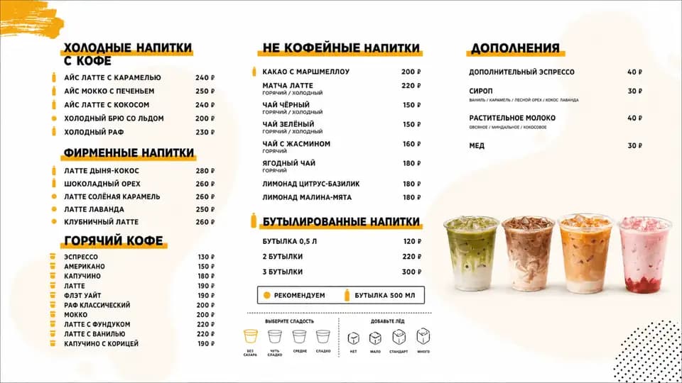 Классическое меню кофейни — шаблон меню-борда, горизонтальная версия 16:9