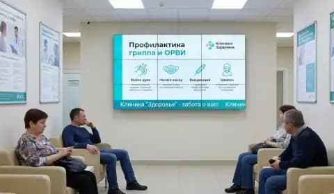 Иллюстрация: экран с памяткой о профилактике гриппа в зоне ожидания